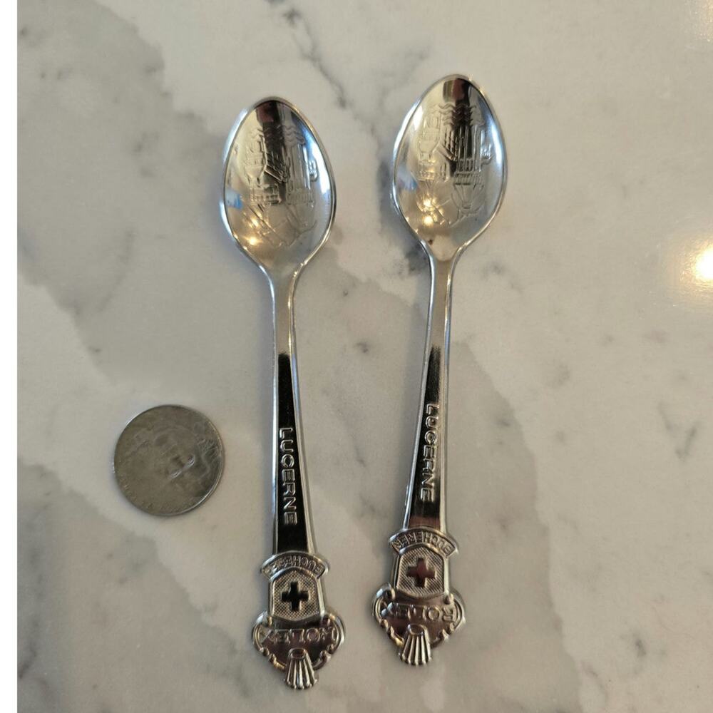 Vintage Lucerne Bucherer Rolex Souvenir Watch Spoons Teaspoon, Switzerland